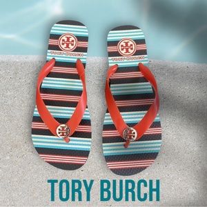 - TORY BURCH RED THONG FLAT FLIP FLOP SUMMER RUBBER BEACH POOL SHOES 7